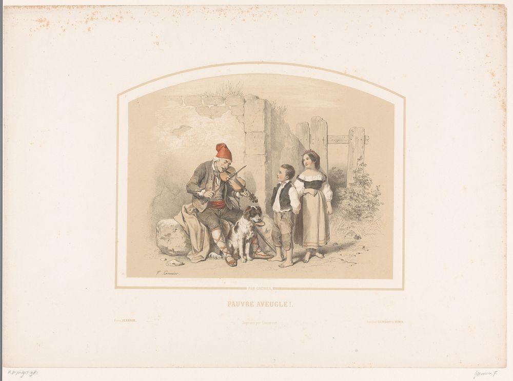 Twee kinderen luisteren naar een blinde violist (1819 - 1854) by François Grenier, Joseph Rose Lemercier, Henri Jeannin and…
