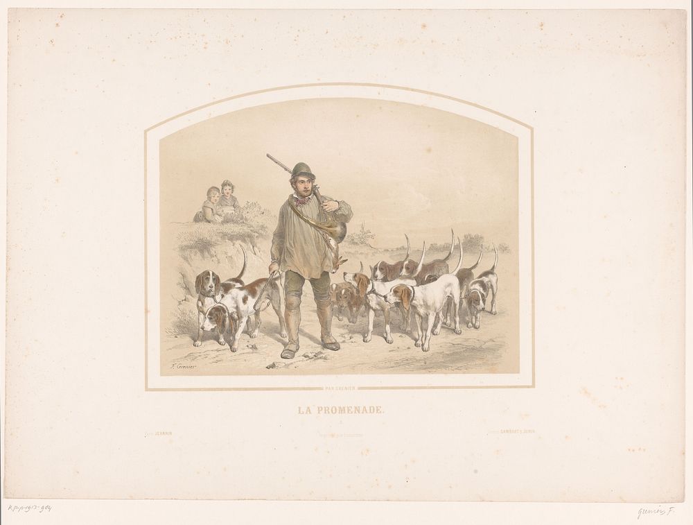 Jager met tien jachthonden (1819 - 1854) by François Grenier, Joseph Rose Lemercier, Henri Jeannin and Junin and Co  E…