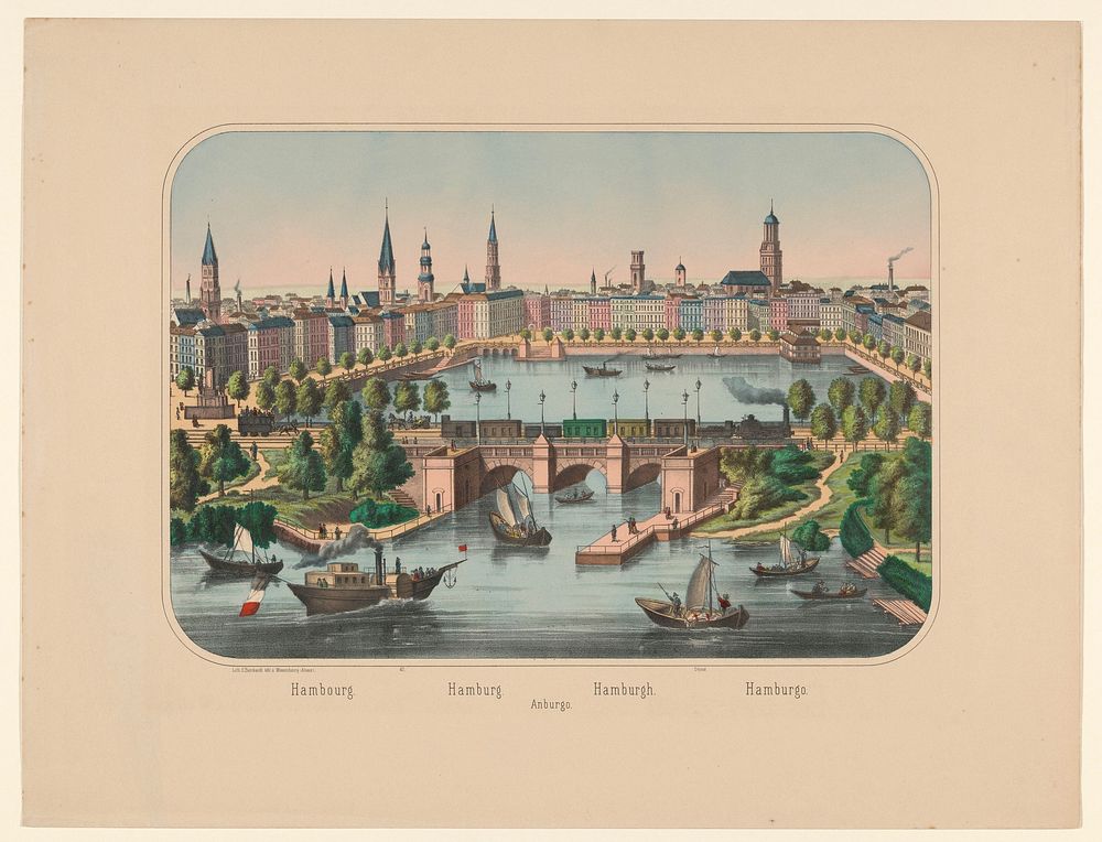 Gezicht op de Binnenalster, te Hamburg (1870 - 1889) by anonymous and Charles Burckhardt