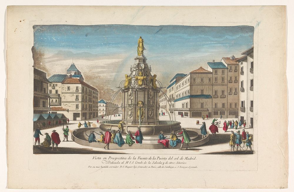 Gezicht op een fontein van het Plaza Puerta del Sol te Madrid (1735 - 1805) by Jacques Gabriel Huquier, anonymous and…