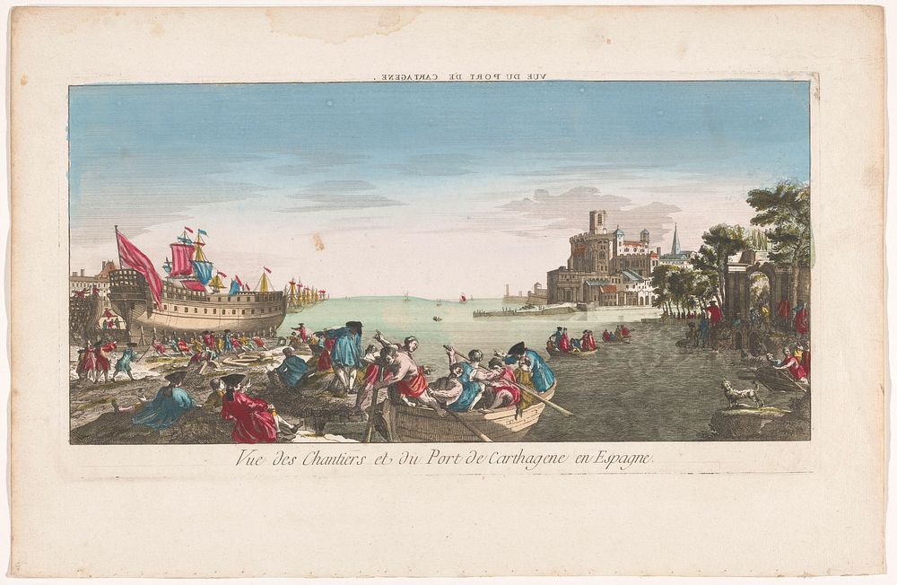 Gezicht op een haven met een scheepswerf te Cartagena (1700 - 1799) by anonymous and anonymous