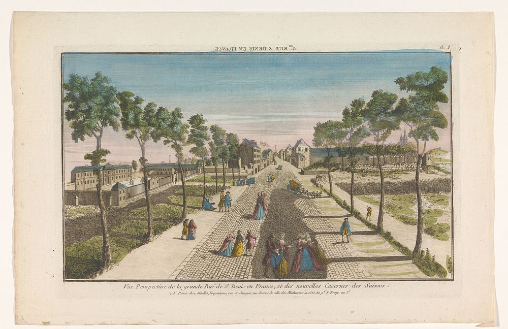 Gezicht op de Rue Saint-Denis te Parijs (1755 - after 1760) by Maillet and anonymous