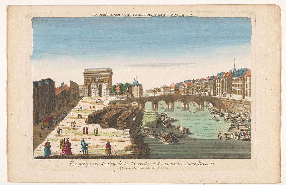 Gezicht op de Pont de la Tournelle over de rivier de Seine en de Porte Saint-Bernard te Parijs (1700 - 1799) by Basset and…