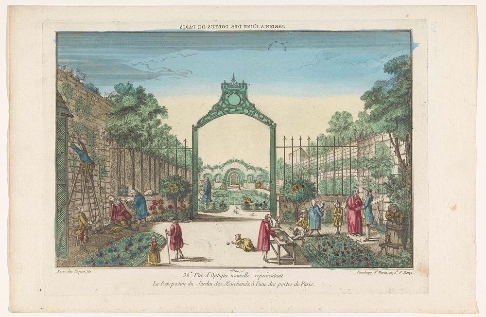 Gezicht op de Jardin des Marchands te Parijs (1735 - 1805) by Jacques Gabriel Huquier and anonymous