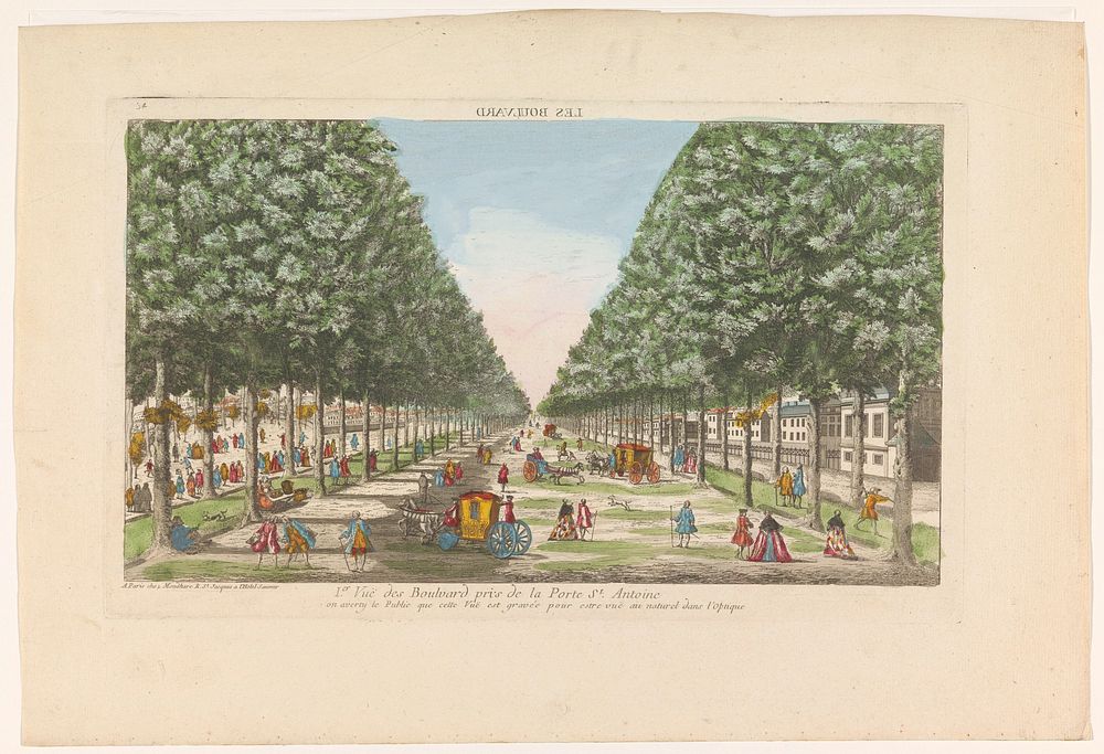 Gezicht op een boulevard te Parijs gezien vanaf de Porte Saint-Antoine (1759 - c. 1796) by Louis Joseph Mondhare and…