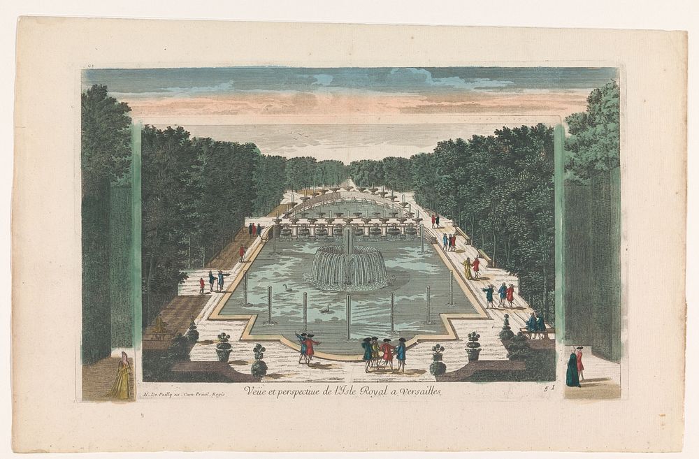 Gezicht op het Île Royale in de Tuin van Versailles (1722 - after 1758) by Nicolas Jean Baptiste Poilly and anonymous