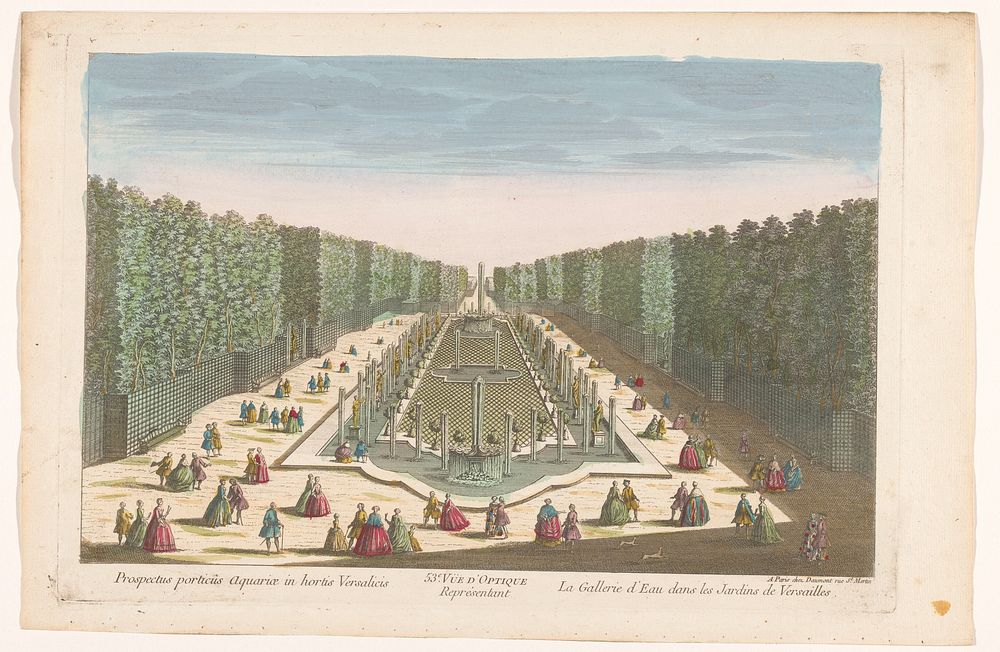 Gezicht op de Galerie d'Eau in de Tuin van Versailles (1745 - 1775) by Jean François Daumont and anonymous