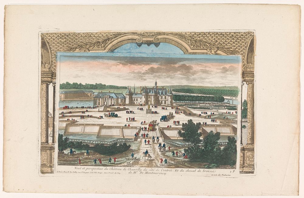 Gezicht op de voorzijde van het Château de Chantilly (1722 - after 1758) by Nicolas Jean Baptiste Poilly, anonymous and…