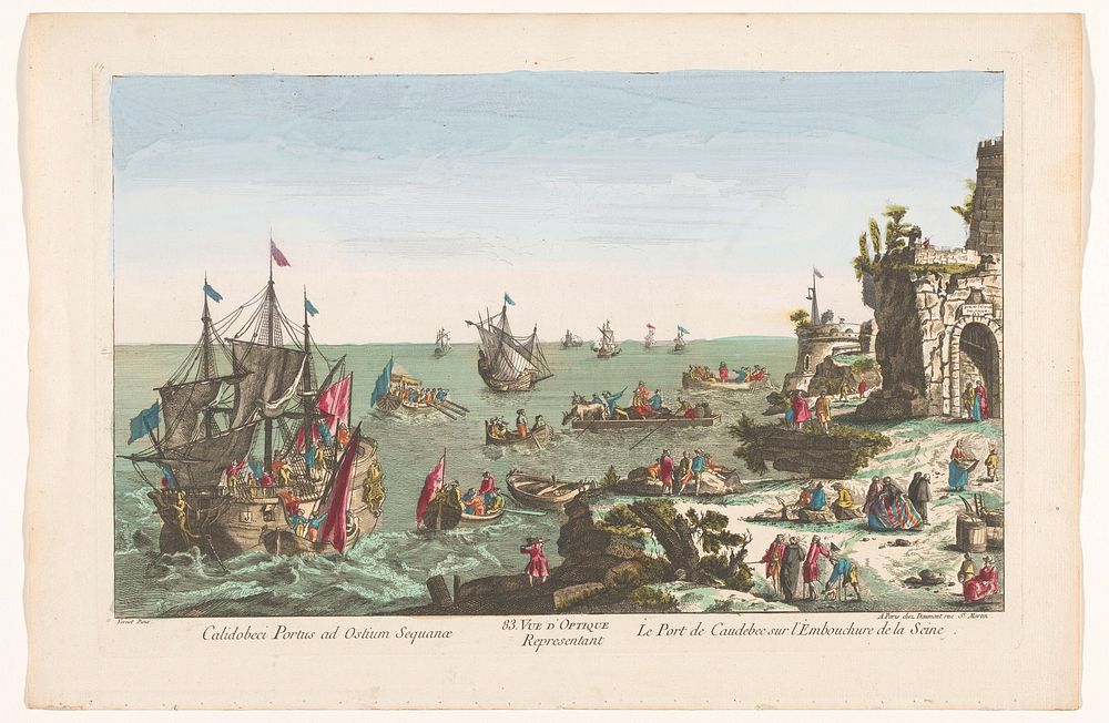 Gezicht op de haven te Caudebec bij de monding van de rivier de Seine (1745 - 1775) by Jean François Daumont, anonymous and…