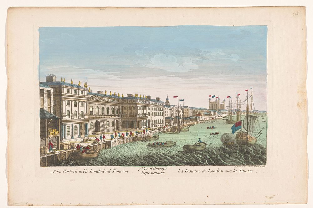 Gezicht op het Custom House aan de rivier de Theems te Londen (1745 - 1775) by Jean François Daumont and anonymous
