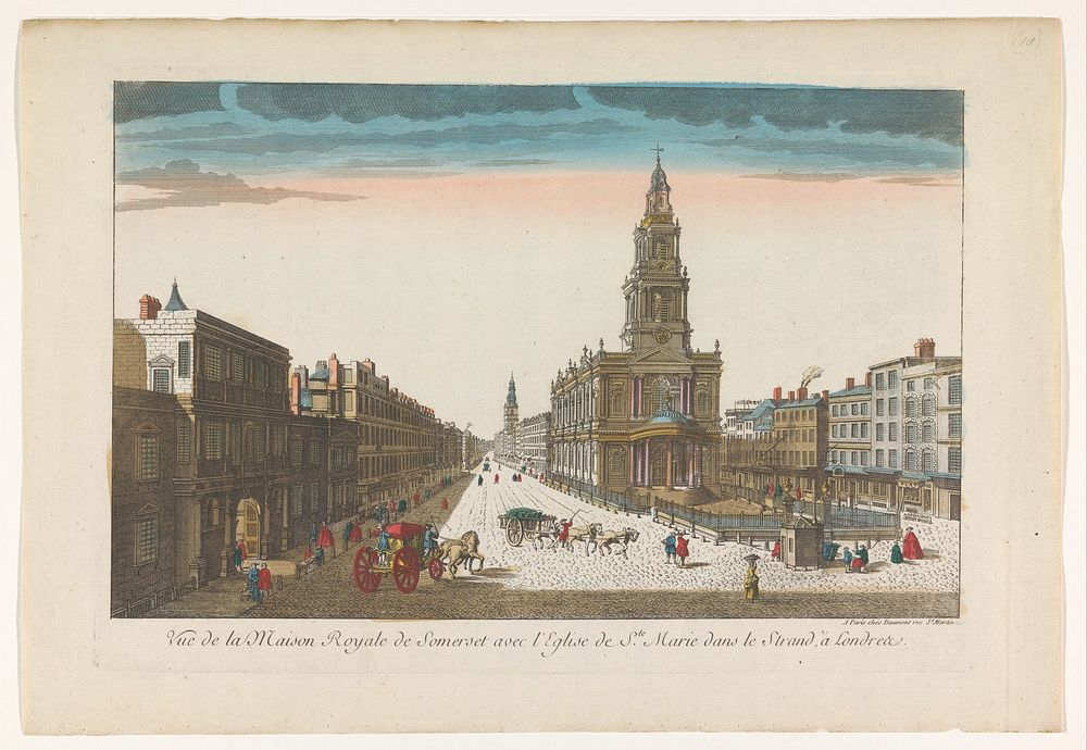 Gezicht op Somerset House en de kerk Saint Mary-le-Strand te Londen (1745 - 1775) by Jean François Daumont and anonymous
