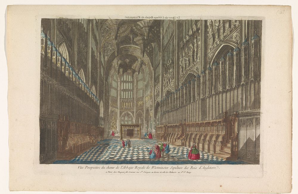 Gezicht op het koor van de Westminster Abbey te Londen (1735 - 1805) by Jacques Gabriel Huquier and anonymous