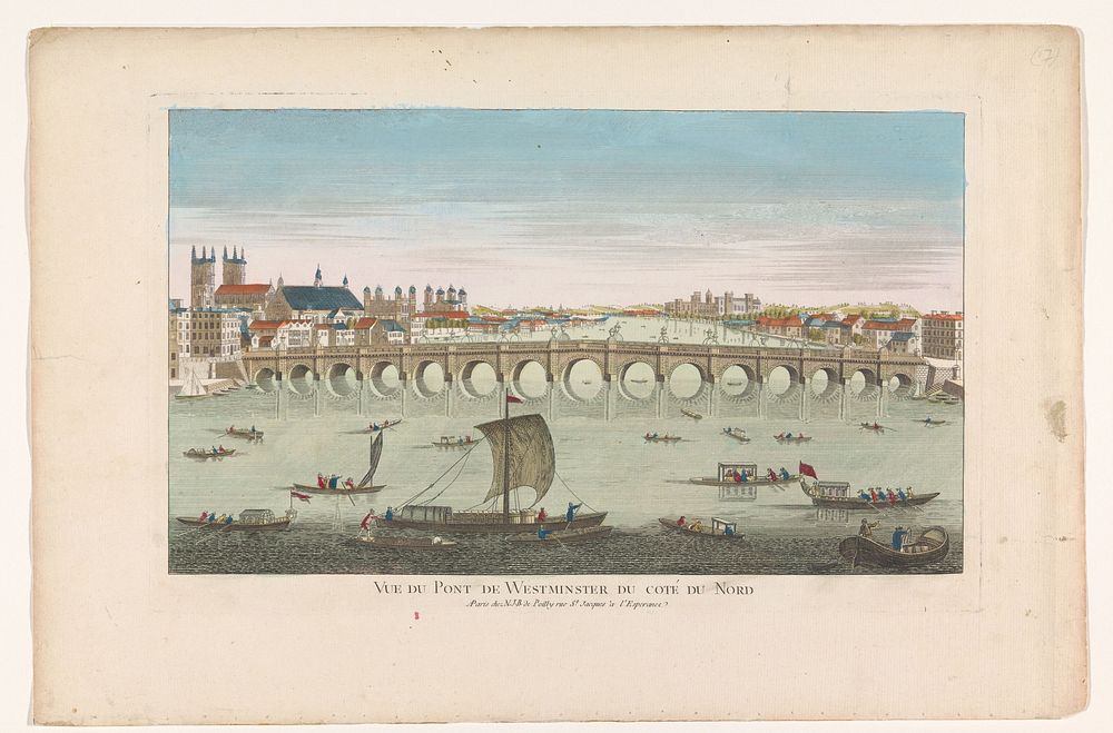Gezicht op de Westminster Bridge over de rivier de Theems te Londen, gezien vanaf de noordzijde (1722 - after 1758) by…