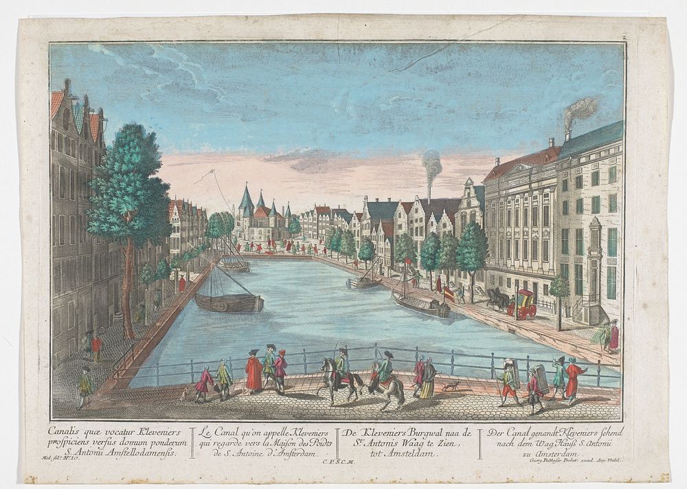 Gezicht op de Kloveniersburgwal en de Waag op de Nieuwmarkt te Amsterdam (1742 - 1801) by Georg Balthasar Probst, anonymous…
