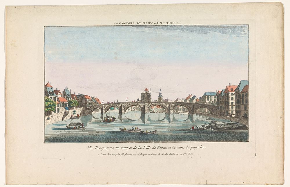 Gezicht op een brug te Roermond (1735 - 1805) by Jacques Gabriel Huquier and anonymous