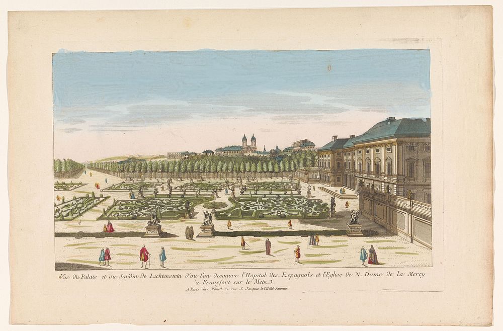 Gezicht op de tuin en het Gartenpalais Liechtenstein te Wenen (1759 - c. 1796) by Louis Joseph Mondhare and anonymous
