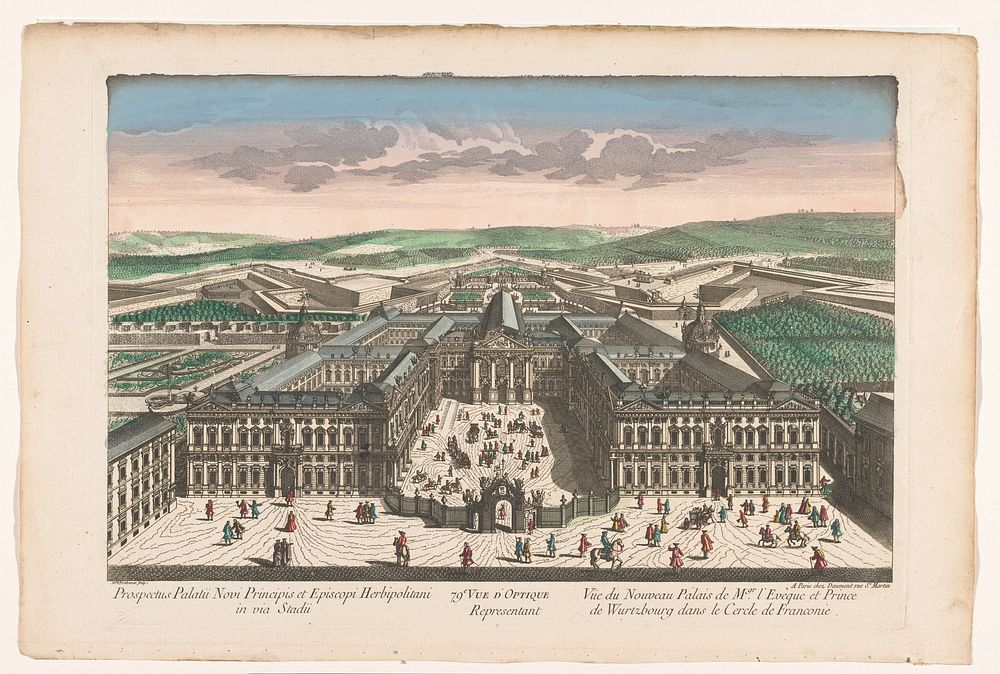 Gezicht op het paleis van de prins–bisschop van Würzburg in de Frankische Kreits (1745 - 1775) by Jean François Daumont and…