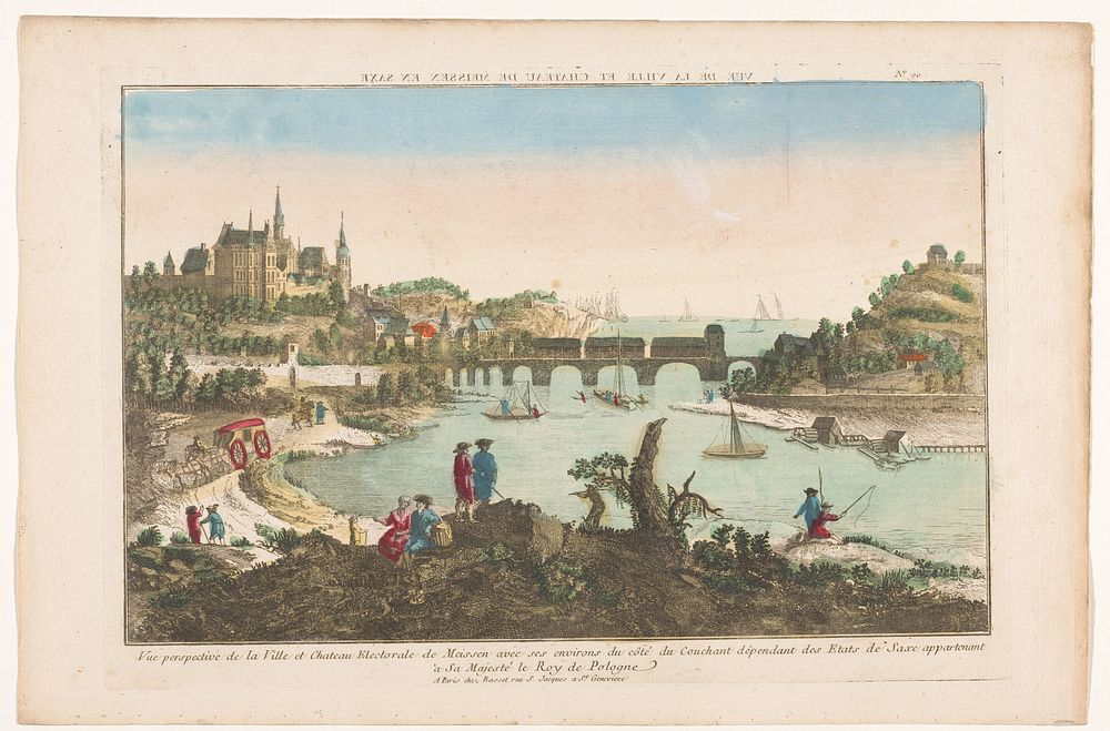 Gezicht op het dorp Meissen en het kasteel Albrechtsburg (1700 - 1799) by Basset and anonymous