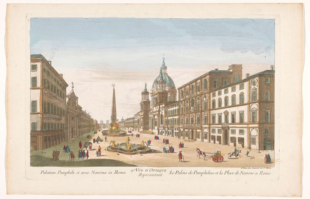 Gezicht op het Palazzo Pamphili en het Piazza Navona te Rome (1745 - 1775) by Jean François Daumont and anonymous