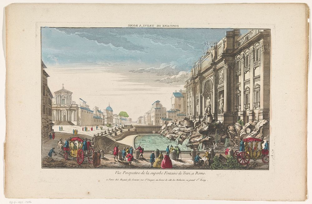 Gezicht op de Trevi-fontein te Rome (1735 - 1805) by Jacques Gabriel Huquier and anonymous