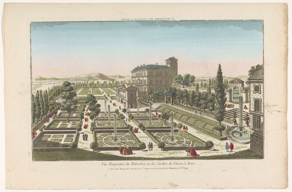 Gezicht op de Giardini Vaticani te Vaticaanstad (1735 - 1805) by Jacques Gabriel Huquier and anonymous
