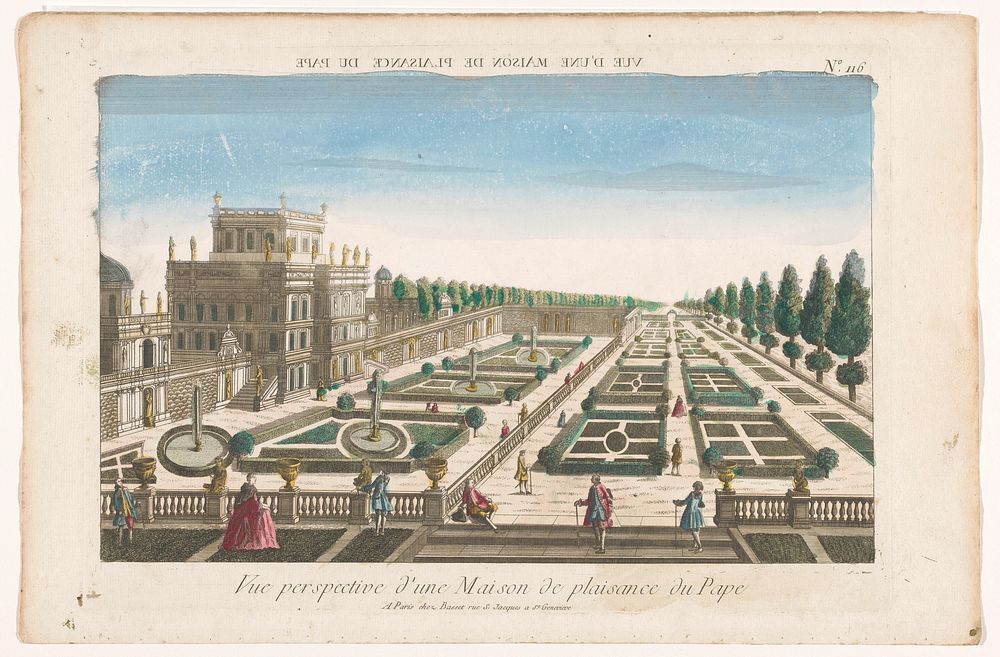 Gezicht op een buitenhuis van de paus (1700 - 1799) by Basset and anonymous