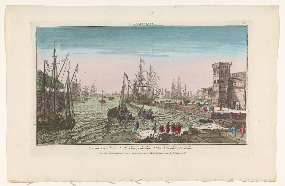 Gezicht op de haven te Civitavecchia (before 1744 - after 1760) by Maillet and anonymous