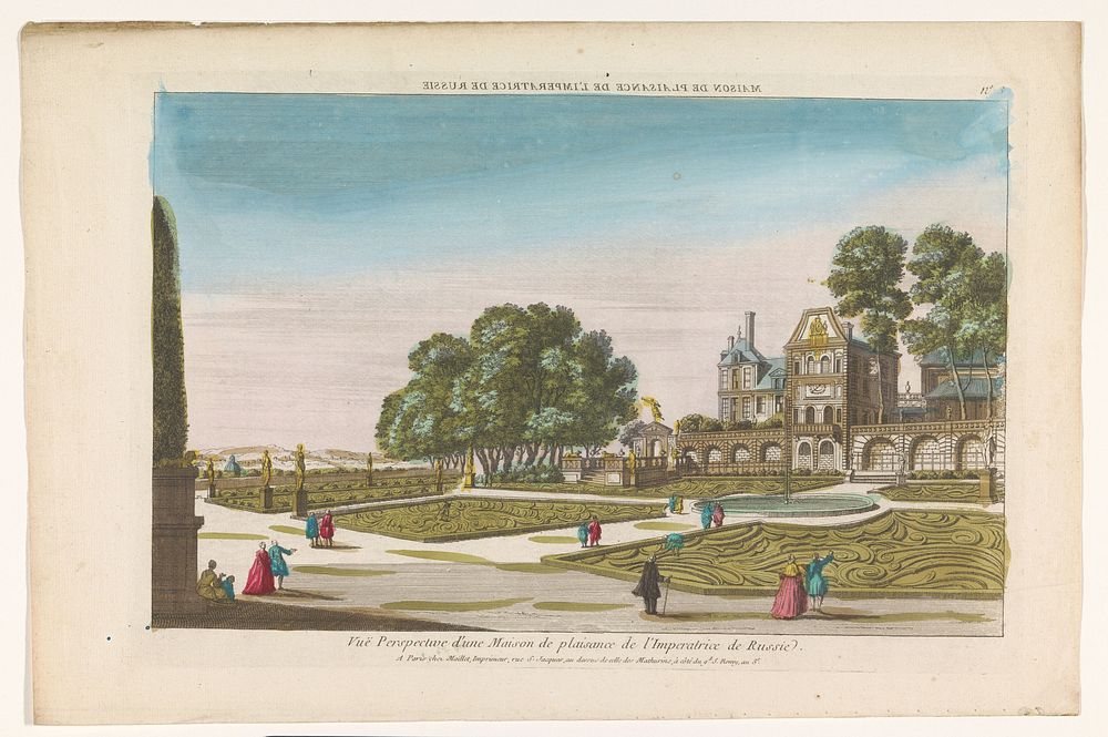 Gezicht op de tuin en het buitenhuis van de keizerin van Rusland (before 1744 - after 1760) by Maillet and anonymous