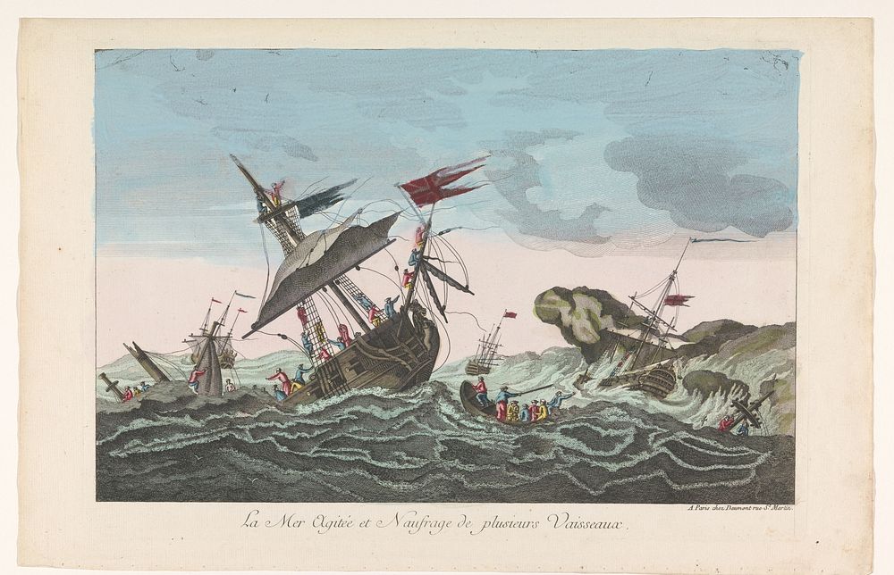 Zeegezicht met zinkende schepen op een woeste zee (1745 - 1775) by Jean François Daumont and anonymous