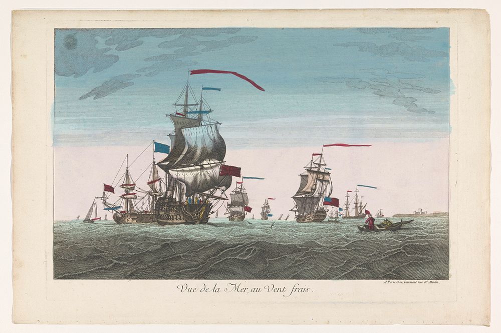 Zeegezicht met schepen en boten in de wind (1745 - 1775) by Jean François Daumont and anonymous
