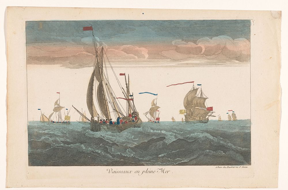 Zeegezicht met schepen op open zee (1745 - 1775) by Jean François Daumont and anonymous