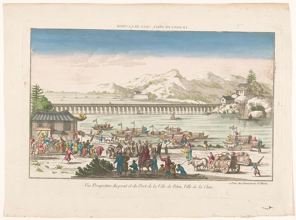 Gezicht op een brug en een haven te Peking (1745 - 1775) by Jean François Daumont and anonymous