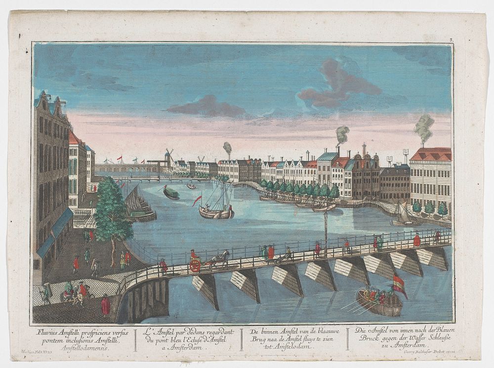 Gezicht op de Binnen-Amstel tussen de Blauwbrug en de Hogesluis te Amsterdam (1742 - 1801) by Georg Balthasar Probst…