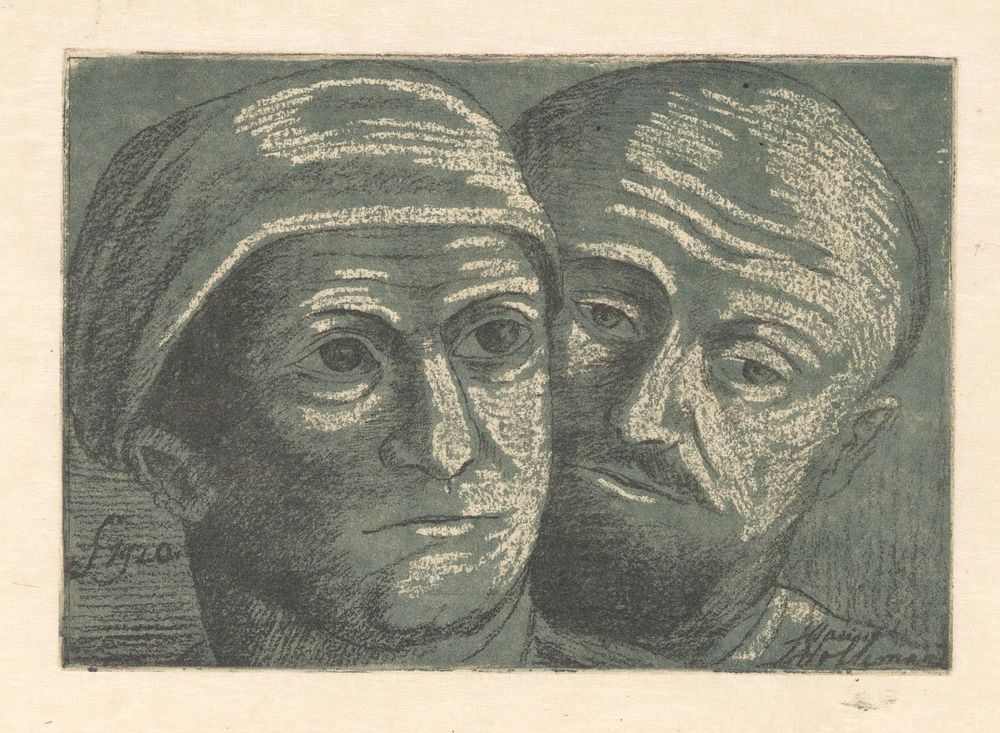 Twee mannenhoofden (1920) by Marius Holleman