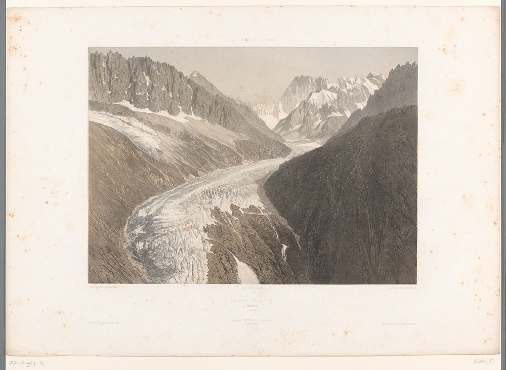 Zicht op de gletsjer Mer-de-Glace te Chamonix (1859) by Eugène Cicéri, Frédéric Martens, Joseph Rose Lemercier, Goupil and…