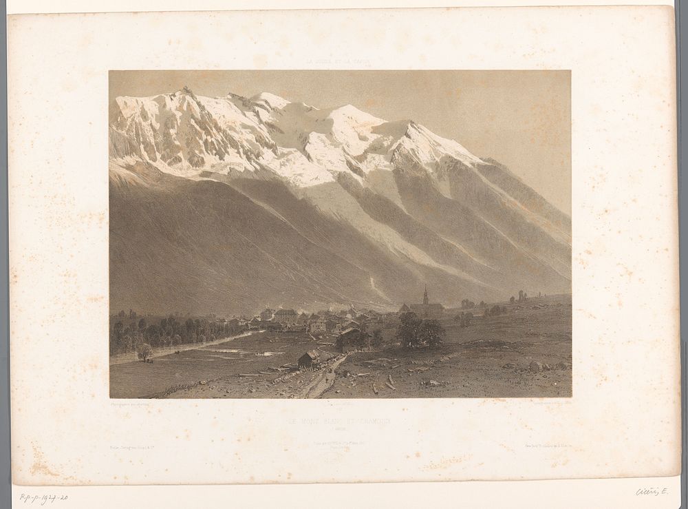 Zicht op Chamonix aan de voet van de Mont Blanc (1859) by Eugène Cicéri, Frédéric Martens, Joseph Rose Lemercier, Goupil and…