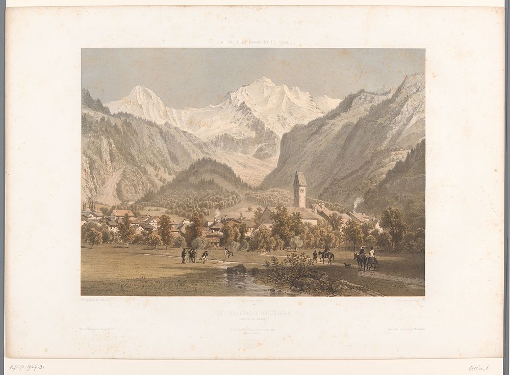 Zicht op Unterseen en de Jungfrau (1859) by Eugène Cicéri, Frédéric Martens, Joseph Rose Lemercier, Goupil and Cie and…