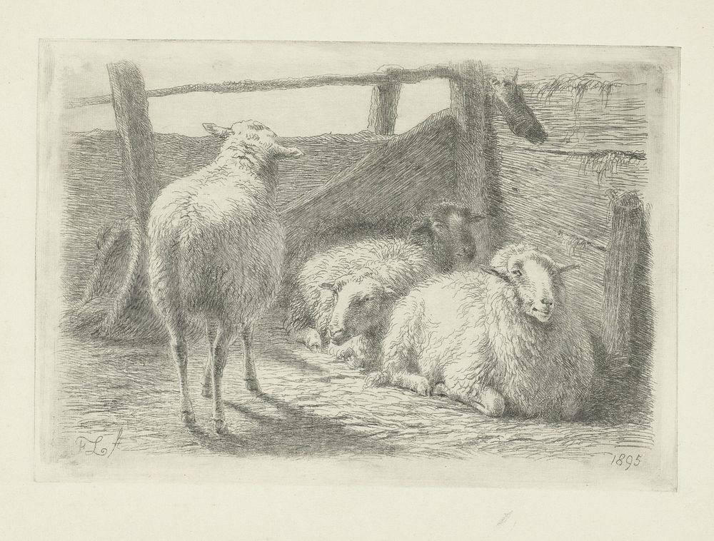 Vier schapen (1895) by Frans Lebret