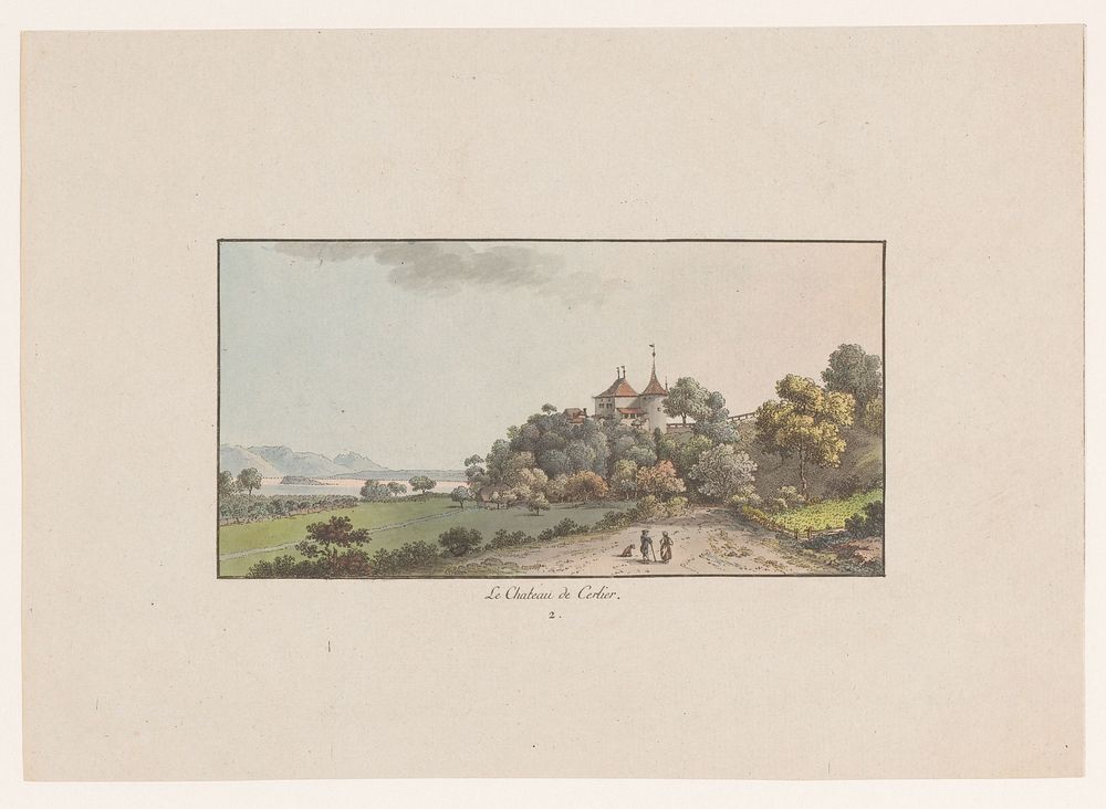 Gezicht op het Chateau de Cerlier te Erlach (1782) by Johann Ludwig Aberli and anonymous