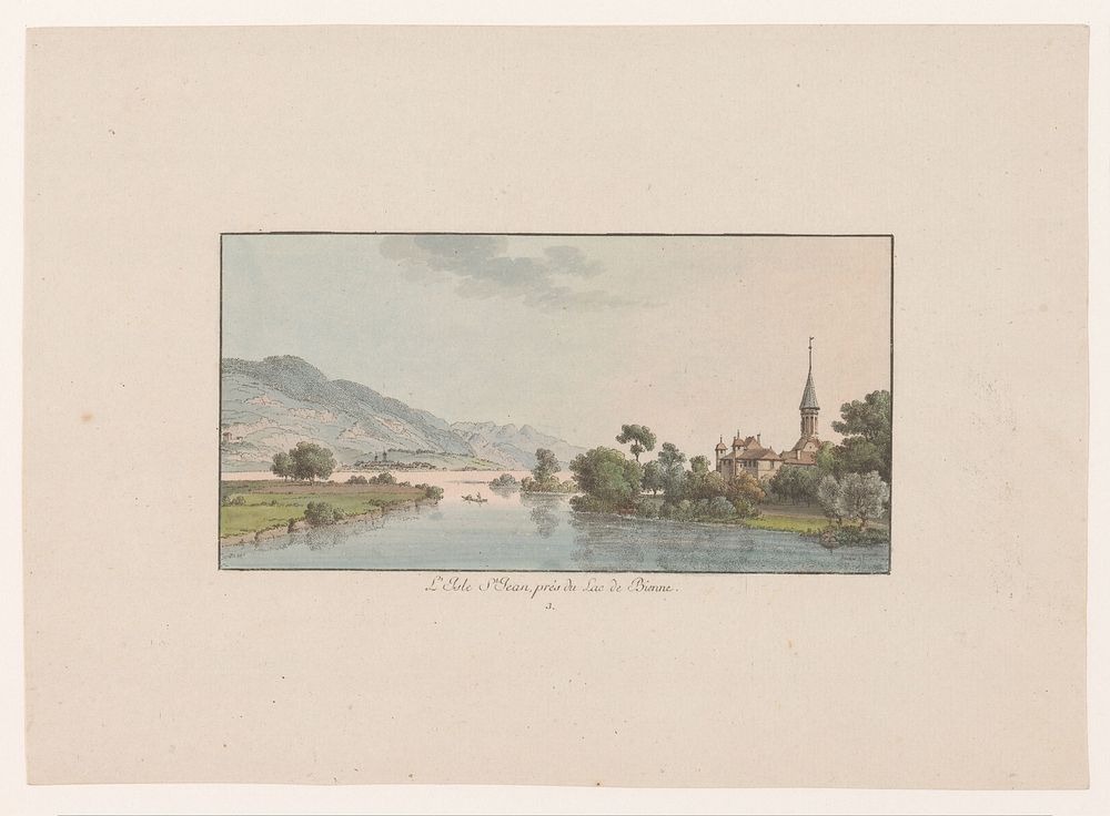 Gezicht op het Isle Saint-Jean in de Bielersee (1782) by Johann Ludwig Aberli and anonymous