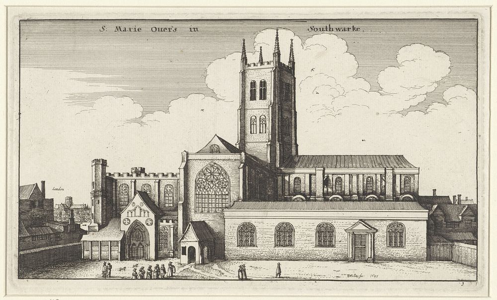 Gezicht op de Southwark Cathedral in Londen (1647) by Wenceslaus Hollar