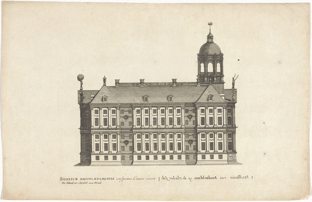Gezicht op de zijgevel van het Stadhuis op de Dam van Amsterdam (1675 - 1711) by anonymous and Pieter Schenk I