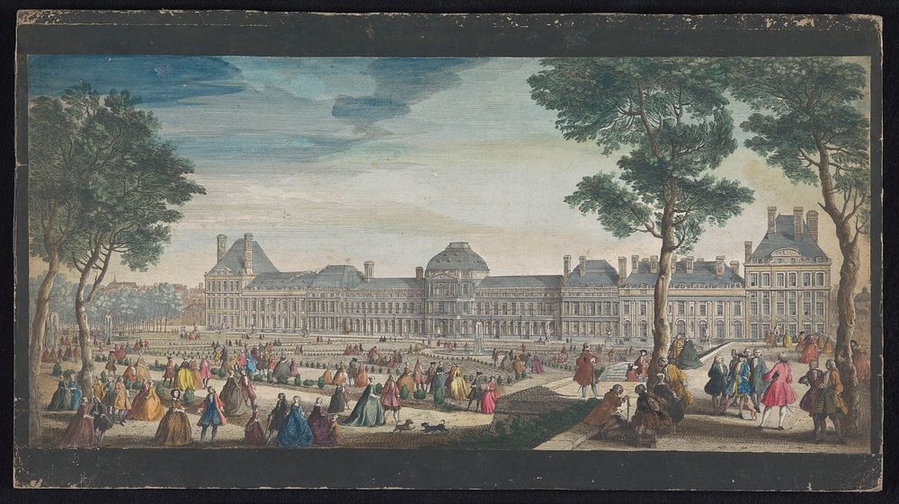 Gezicht op het Palais des Tuileries te Parijs gezien vanaf de Jardin des Tuileries (c. 1691 - after 1753) by Jacques Rigaud…