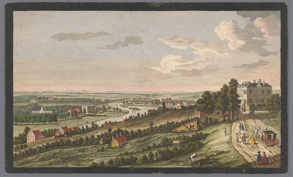 Gezicht op de stad Richmond aan de rivier de Theems (1752) by Robert Sayer, Henry Overton II, Charles Grignion I and…