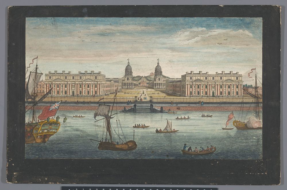 Gezicht op Greenwich Hospital aan de rivier de Theems te Greenwich (1751) by Robert Sayer and John June
