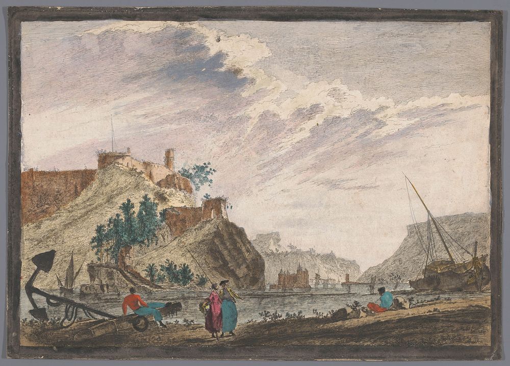 Gezicht op een haven met rotsen (1700 - 1799) by anonymous and Marie Jeanne Ozanne