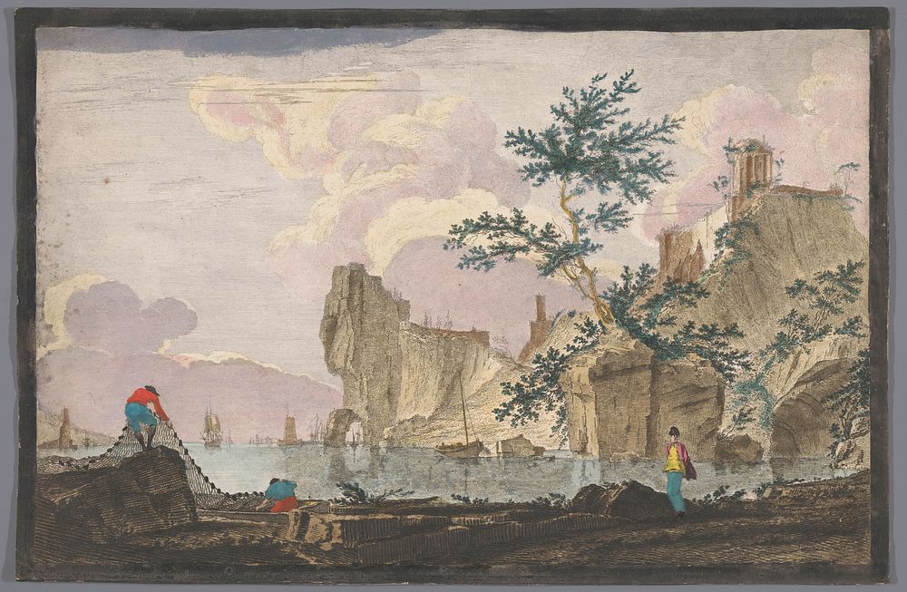 Gezicht op een haven met rotsen (1700 - 1799) by anonymous and anonymous
