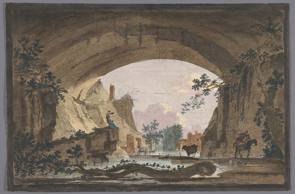 Gezicht op een gewelf over een rivier (1700 - 1799) by anonymous and Marie Jeanne Ozanne