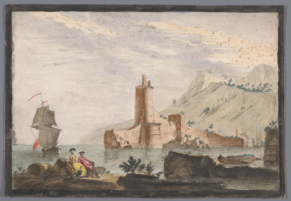 Gezicht op een haven met een toren in de Provence (1700 - 1799) by anonymous and Marie Jeanne Ozanne