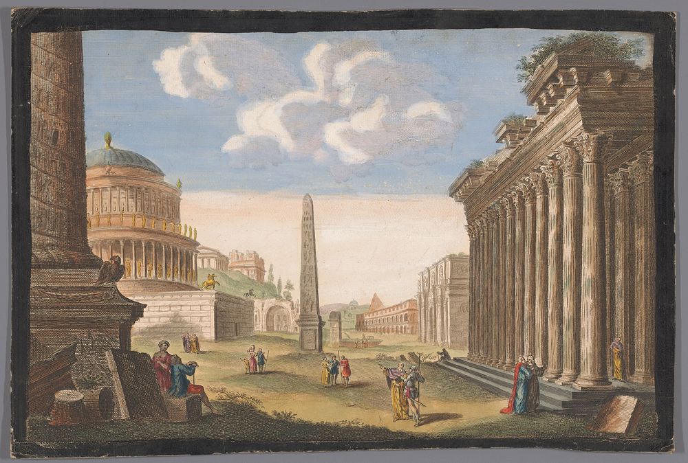 Gezicht op de ruïnes van de Zuil van Trajanus, de Boog van Constantijn en andere monumenten te Rome (1745 - 1794) by Robert…